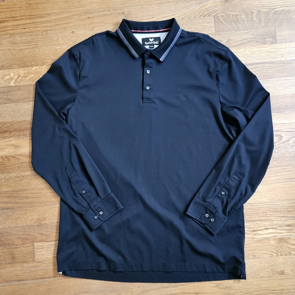Buttercloth Long Sleeve 100% Cotton Polo Shirt Mens Size 2XL Black Flip Cuff